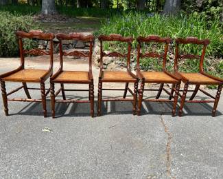 G66-Set of 5 antique mahagony chairs, one with broken caning-225