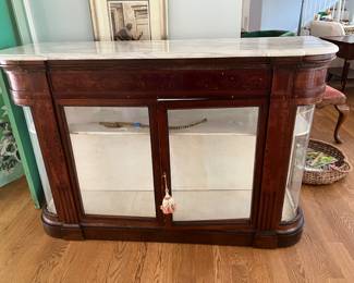 G72-Antique buffet, project to be completed, side glass panels loose but original, marble in good condition, has many ormolu decorations to be added back 885