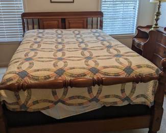 Bed with tall boy and dresser with mirror