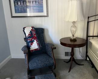 Antique glider with footstool, Duncan Phyfe table