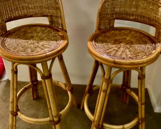 Wicker style swivel barstools bar height