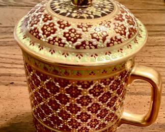 Hand Painted w Gold Leaf -Thai porcelain Benjarong pottery.