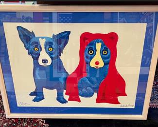 Rare and stunning! Large artist proof “Blue and Bear” silkscreen hand signed by George Rodrigue $10,000