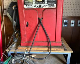 Lincoln Arc Welder With Three Shelf Stand And Two Welding Hats