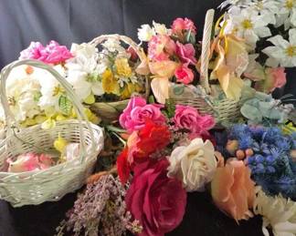 White Baskets And Artificial Flowers