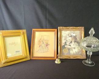 Antique Looking Frames And Indiana Glass Candy Dish
