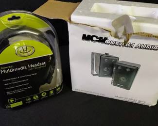 Speaker Pair, Indoor Outdoor And Multimedia Headset With Microphone