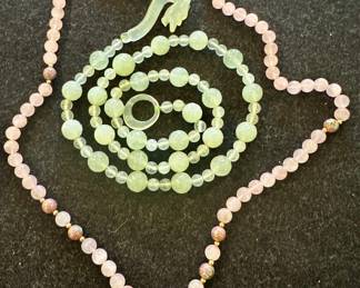 Pink Jade Necklace with Gold Findings & Green Jade Necklace with Seahorse Head