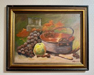 "Still Life with Grapes" Oil on Canvas, Signed M. Perkins