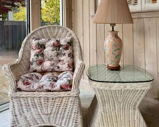 Wicker Armchair & Wicker Side Table