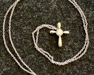14K White Gold Cross Necklace