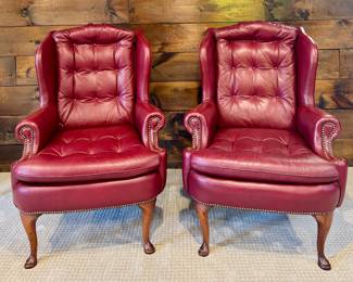 (2) Stuart Swan Leather Armchairs with Nailhead Trim