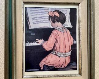 Framed Print, Girl Playing Piano