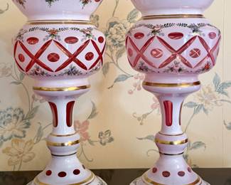 (2) Bohemian Cranberry Glass Vases