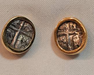 14k Gold Earrings With Silver Shipwreck Coins