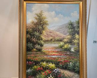 Mountain Scene Oil Painting On Canvas Signed Victoria Lynn