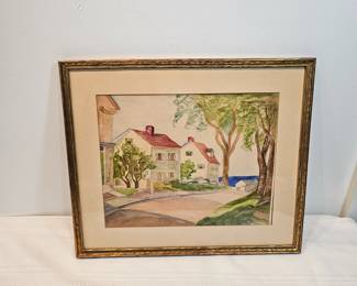 Suburban Neighbors Watercolor Unsigned