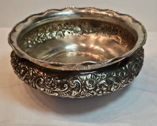 Beautiful Floral Pattern Sterling Silver Bowl
