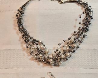 Sterling Silver And Pearls Necklace And Earrings Combo