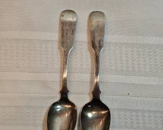 Pair Of Old Coin Spoons With G Monogram