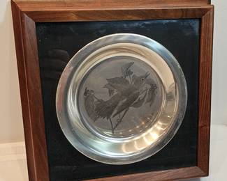 Audubon Society Sterling Silver Engraved Bowl In Frame Wood Thrush