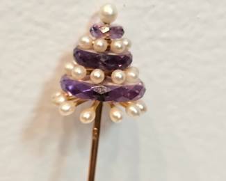 14k Gold Hat Pin With Pearls