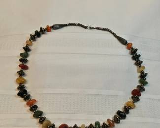 Native American Made Sterling And Stones Necklace