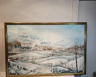 Oil On Canvas Winter Scene Painting Signed Adler 1995