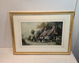 Country Cottage Framed Watercolor Unsigned
