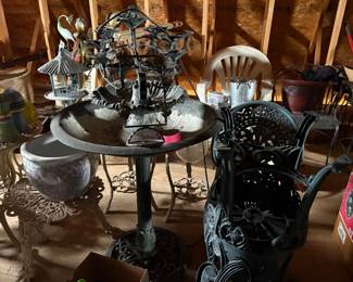 . . . great birdbath, bistro chairs