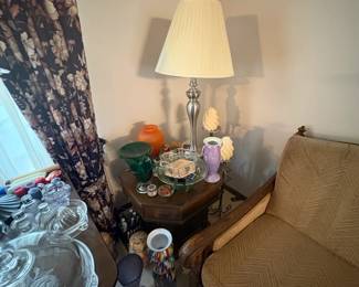 . . . brushed nickel lamp and art glass accents