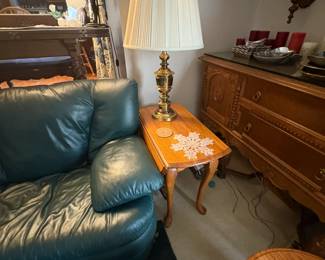 . . . another oak lamp table and brass lamp (Queen Ann style)