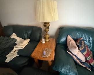 . . . oak lamp table and brass lamp