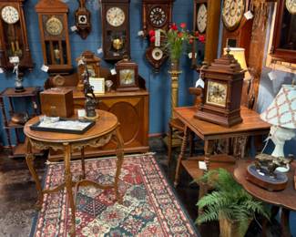 the clock shop, many beautiful time pieces