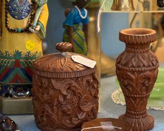 Beautiful sculptured jars and vases, etc