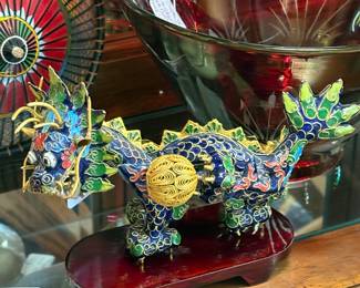 Cloisonné' Dragon on stand. Careful...he is small but mighty.