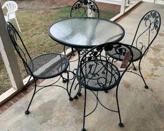 Wrought Iron Patio Dining Set with Glass-top Table and Four Chairs