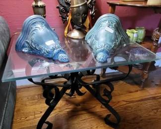 Wrought Iron and Glass Side Table