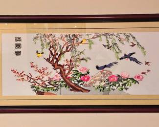 Framed, vintage Chinese silk embroidery.