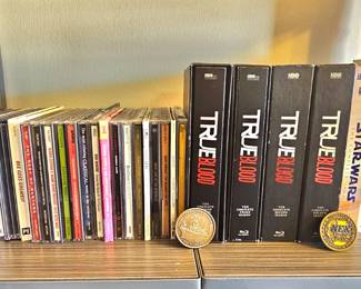 DVD box sets, CDs, books.