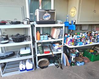 Cleaning supplies and cookware.