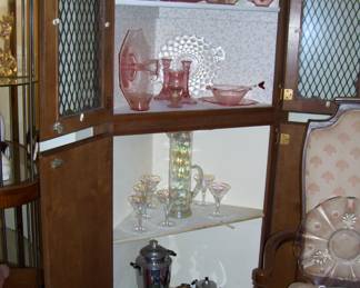 MCM CHROME COFFEE SET - DEPRESSION GLASS - VTG PEAR RAINBOW LUSTERWARE MARTINI SET