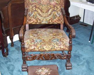 LARGE FABULOUS CARVED ANTIQUE CHAIR STOOL
