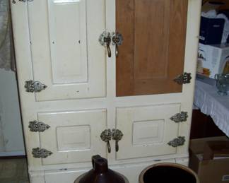 #3 CROCKS - ANTIQUE ICE BOX THAT WAS IN PROCESS OF REFINISHING
