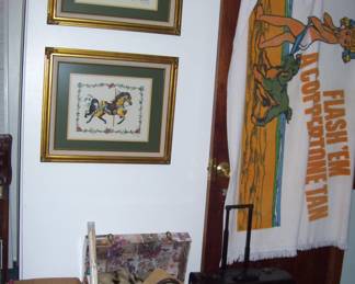 CRAFTING - VTG COPPERTONE BEACH TOWEL - NEEDLEPOINTE HORSE ART