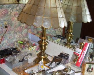 IN HALF BATH , CAPIZ SHELL LAMP - VTG & NEW CABINET/DOOR HARDWARE