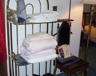 LADIES BOOTS - TOWELS - BRASS RACK - SUIT CHAIR