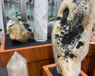 Large Crystal Home Decor pieces. (Quartz, Calcite, Tourmaline, Amethyst, Pink Amethyst, Jade, and more)