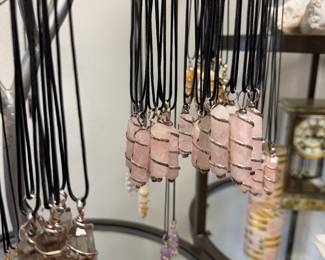 Quartz, Amethyst, Smoky Quartz, Citrine, and Rose Quartz crystal pendants 