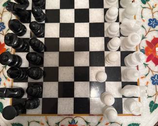 Beautiful inlaid chess tables and game pieces